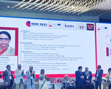 Dr. Prof.Vimala being awarded the Dronacharya award