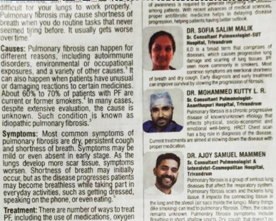 Pulmonary Fibrosis – Educational Awareness Published in Times of India